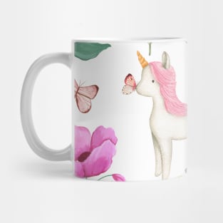 Butterfly kisses - watercolour unicorn, flower and butterfly pattern Mug